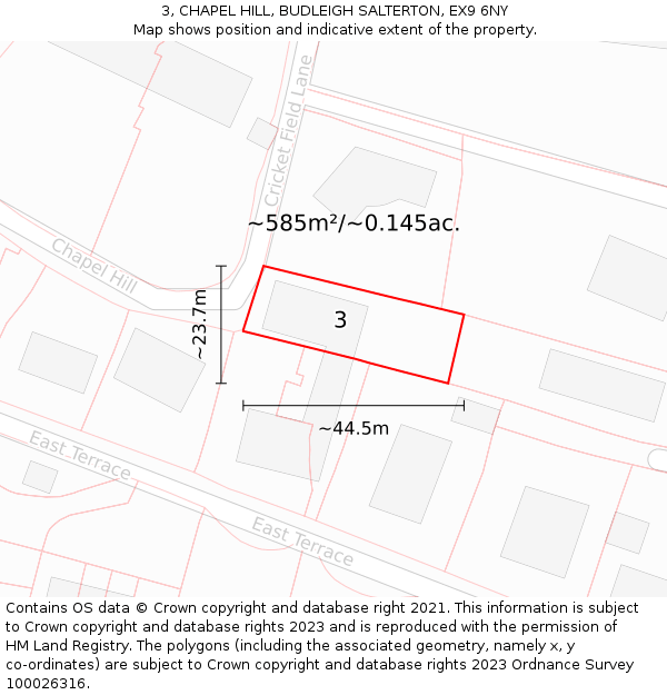 3, CHAPEL HILL, BUDLEIGH SALTERTON, EX9 6NY: Plot and title map