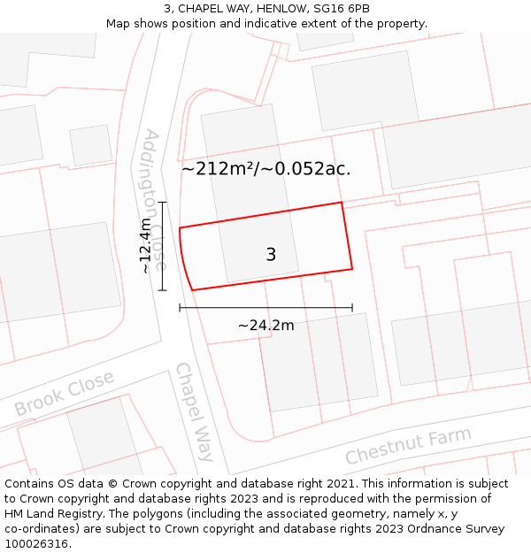 3, CHAPEL WAY, HENLOW, SG16 6PB: Plot and title map