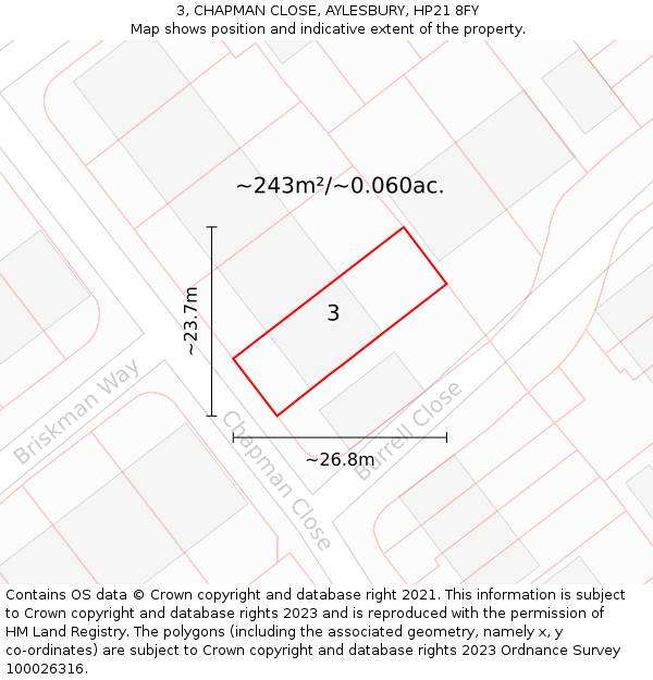 3, CHAPMAN CLOSE, AYLESBURY, HP21 8FY: Plot and title map