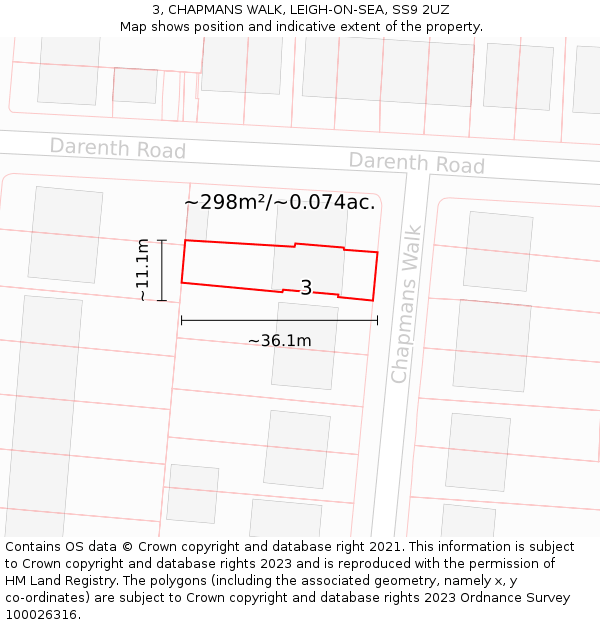 3, CHAPMANS WALK, LEIGH-ON-SEA, SS9 2UZ: Plot and title map