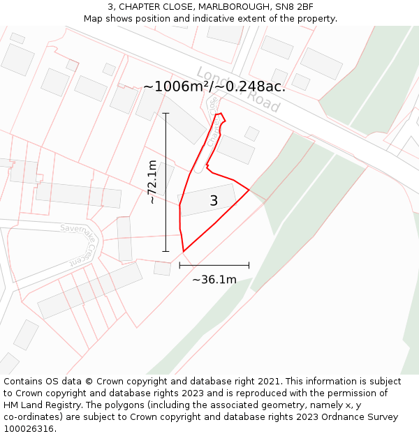 3, CHAPTER CLOSE, MARLBOROUGH, SN8 2BF: Plot and title map