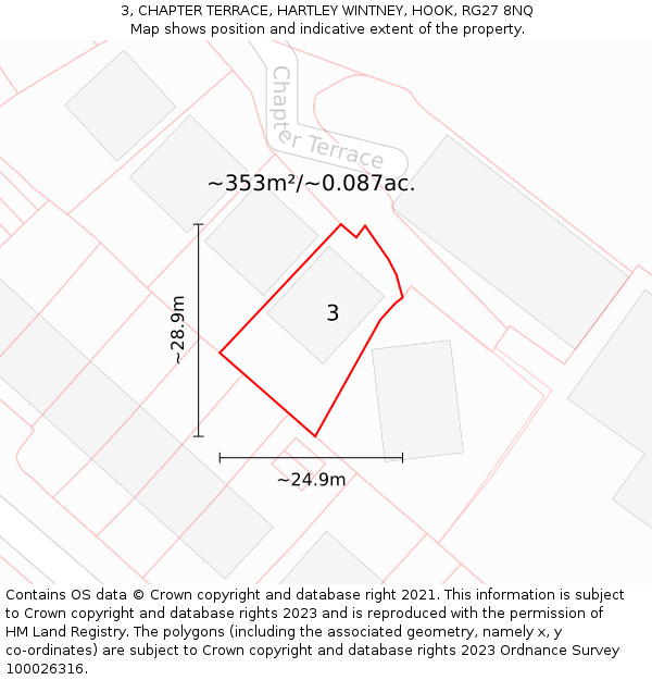 3, CHAPTER TERRACE, HARTLEY WINTNEY, HOOK, RG27 8NQ: Plot and title map