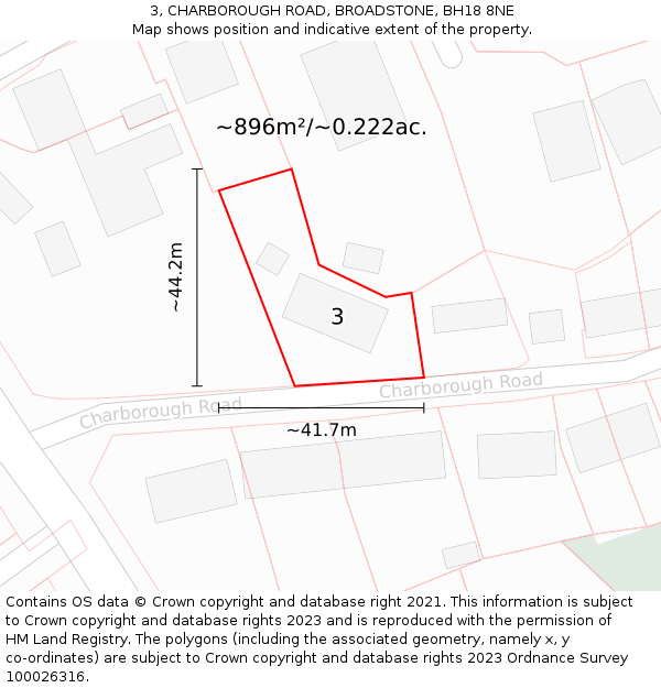 3, CHARBOROUGH ROAD, BROADSTONE, BH18 8NE: Plot and title map