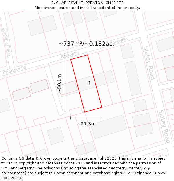 3, CHARLESVILLE, PRENTON, CH43 1TP: Plot and title map