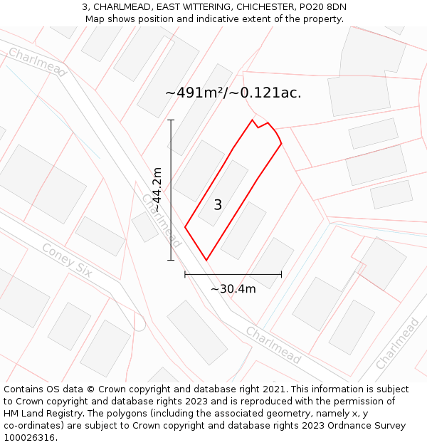 3, CHARLMEAD, EAST WITTERING, CHICHESTER, PO20 8DN: Plot and title map