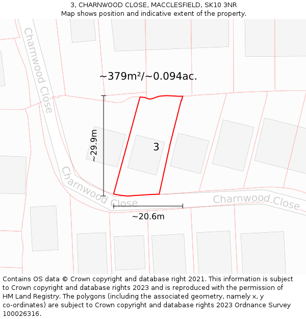 3, CHARNWOOD CLOSE, MACCLESFIELD, SK10 3NR: Plot and title map