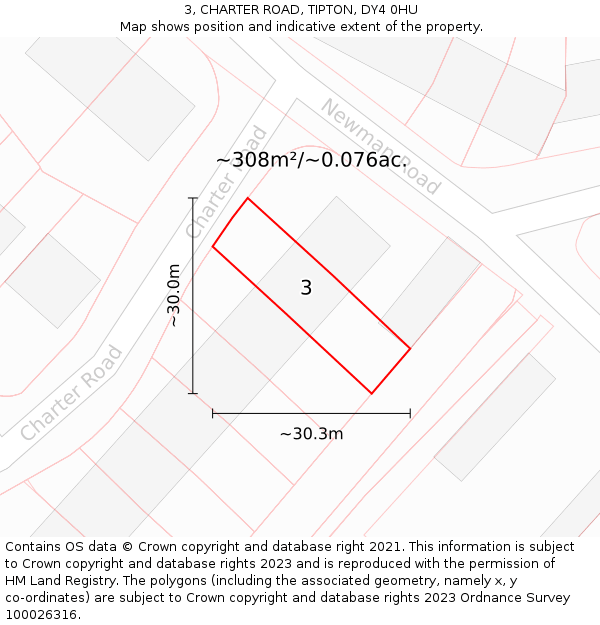 3, CHARTER ROAD, TIPTON, DY4 0HU: Plot and title map