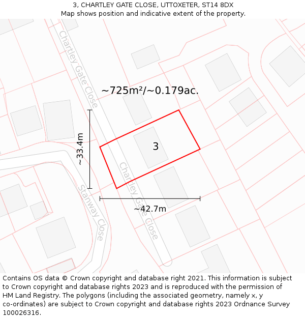 3, CHARTLEY GATE CLOSE, UTTOXETER, ST14 8DX: Plot and title map