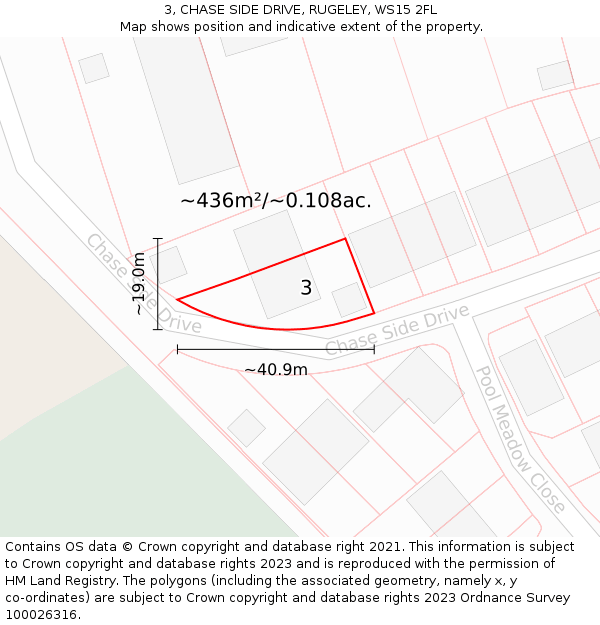 3, CHASE SIDE DRIVE, RUGELEY, WS15 2FL: Plot and title map