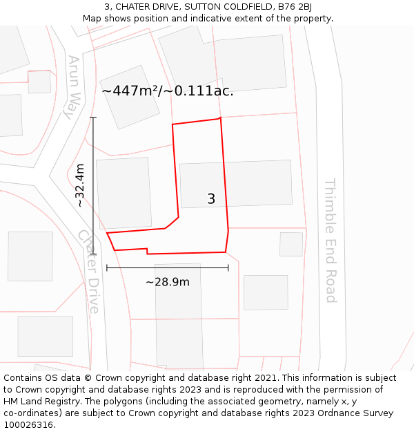 3, CHATER DRIVE, SUTTON COLDFIELD, B76 2BJ: Plot and title map