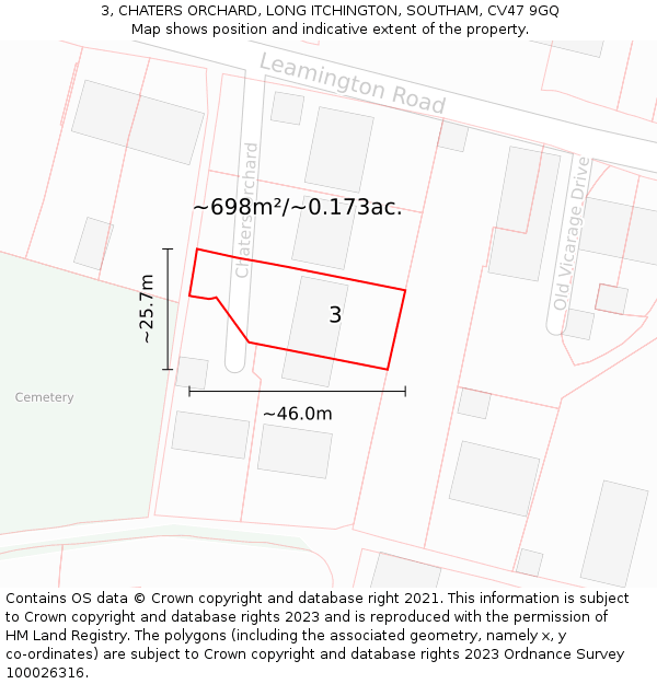 3, CHATERS ORCHARD, LONG ITCHINGTON, SOUTHAM, CV47 9GQ: Plot and title map