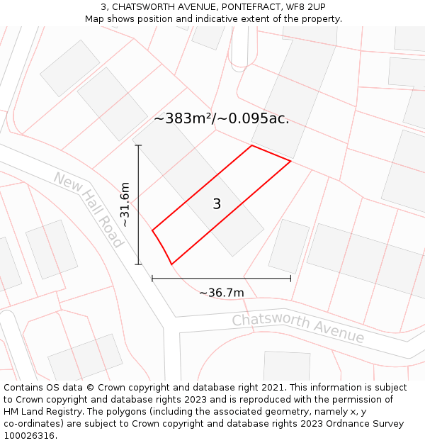 3, CHATSWORTH AVENUE, PONTEFRACT, WF8 2UP: Plot and title map