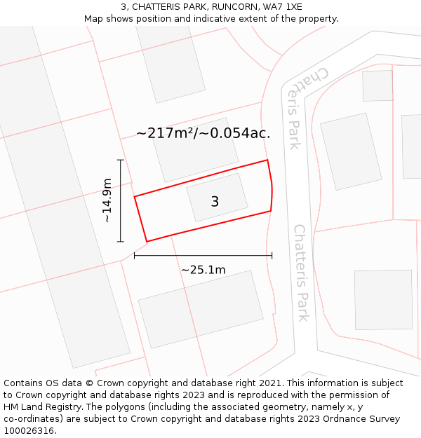 3, CHATTERIS PARK, RUNCORN, WA7 1XE: Plot and title map