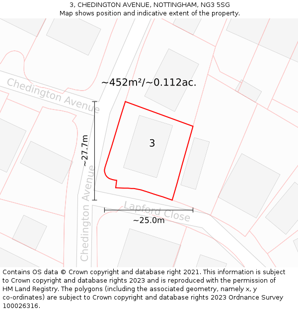 3, CHEDINGTON AVENUE, NOTTINGHAM, NG3 5SG: Plot and title map