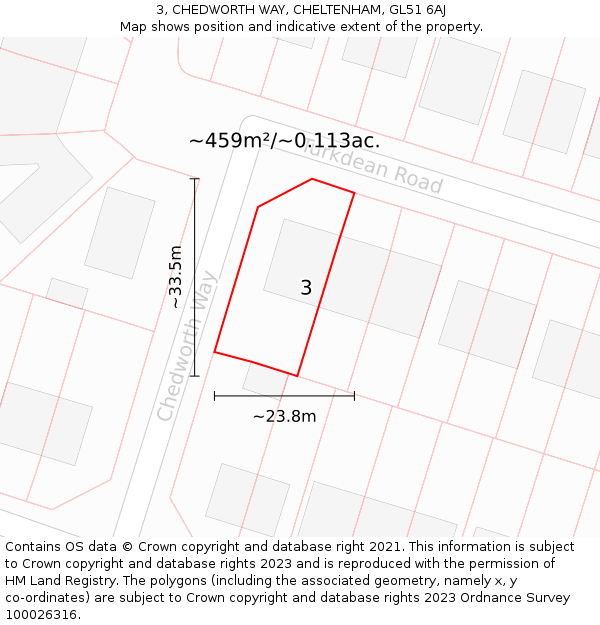 3, CHEDWORTH WAY, CHELTENHAM, GL51 6AJ: Plot and title map