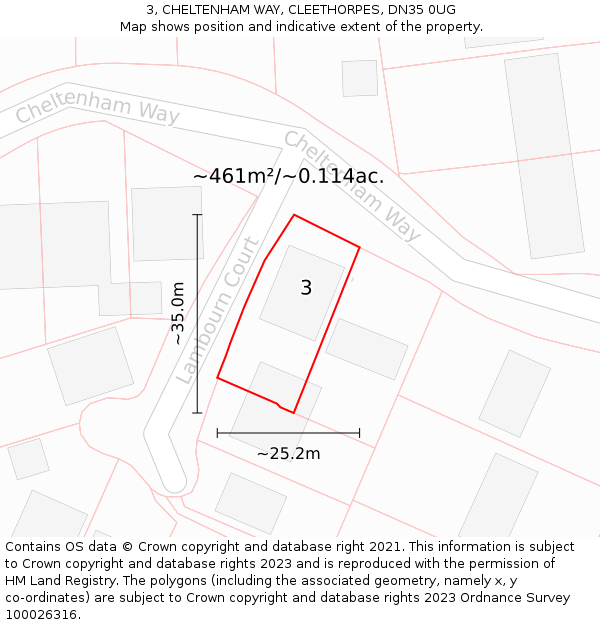 3, CHELTENHAM WAY, CLEETHORPES, DN35 0UG: Plot and title map