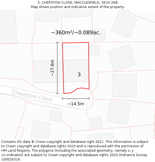 3, CHEPSTOW CLOSE, MACCLESFIELD, SK10 2WE: Plot and title map