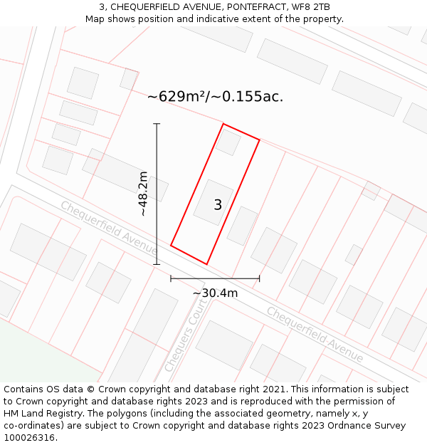 3, CHEQUERFIELD AVENUE, PONTEFRACT, WF8 2TB: Plot and title map