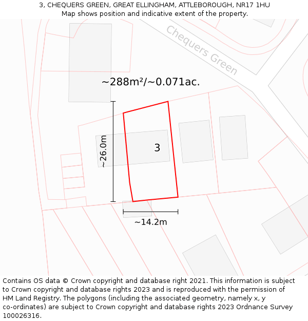 3, CHEQUERS GREEN, GREAT ELLINGHAM, ATTLEBOROUGH, NR17 1HU: Plot and title map