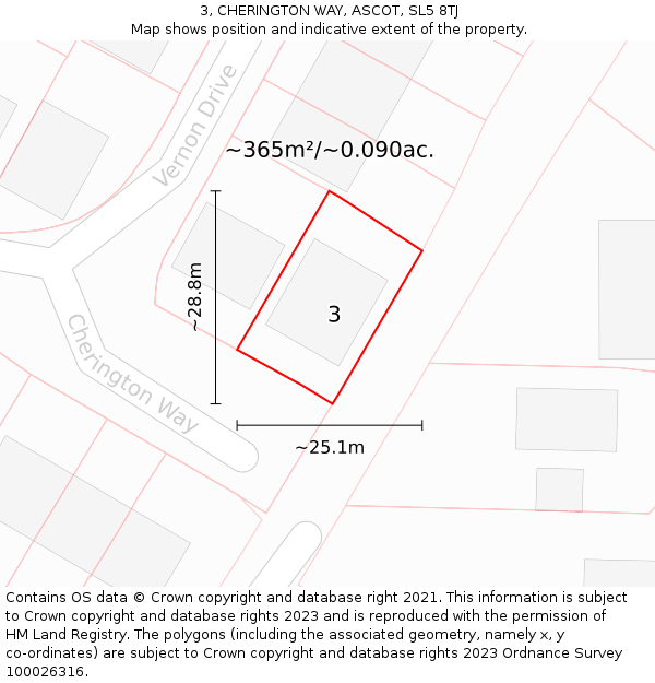 3, CHERINGTON WAY, ASCOT, SL5 8TJ: Plot and title map