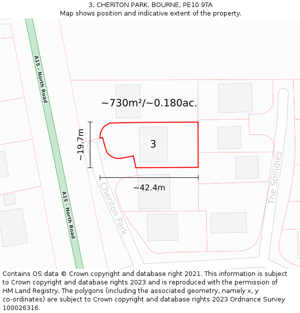 3, CHERITON PARK, BOURNE, PE10 9TA: Plot and title map