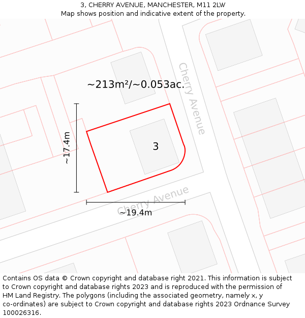 3, CHERRY AVENUE, MANCHESTER, M11 2LW: Plot and title map