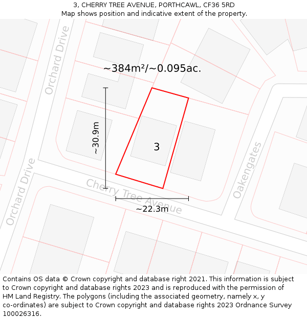 3, CHERRY TREE AVENUE, PORTHCAWL, CF36 5RD: Plot and title map