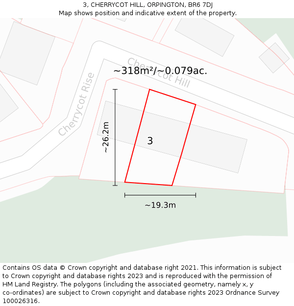 3, CHERRYCOT HILL, ORPINGTON, BR6 7DJ: Plot and title map