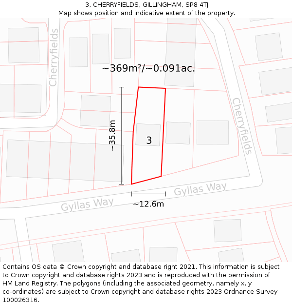 3, CHERRYFIELDS, GILLINGHAM, SP8 4TJ: Plot and title map