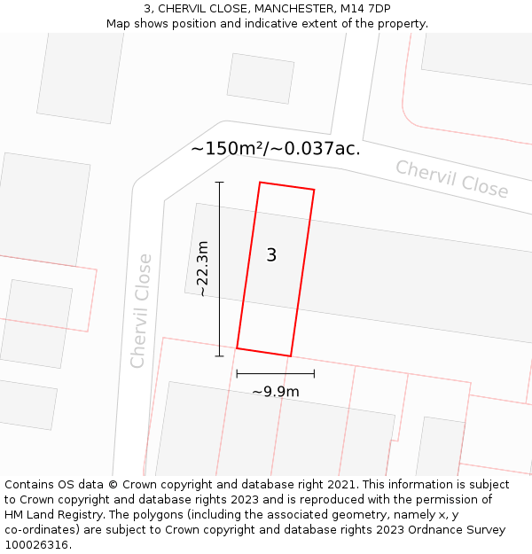 3, CHERVIL CLOSE, MANCHESTER, M14 7DP: Plot and title map