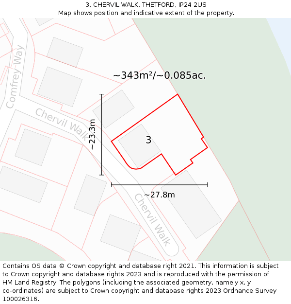 3, CHERVIL WALK, THETFORD, IP24 2US: Plot and title map