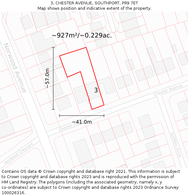 3, CHESTER AVENUE, SOUTHPORT, PR9 7ET: Plot and title map