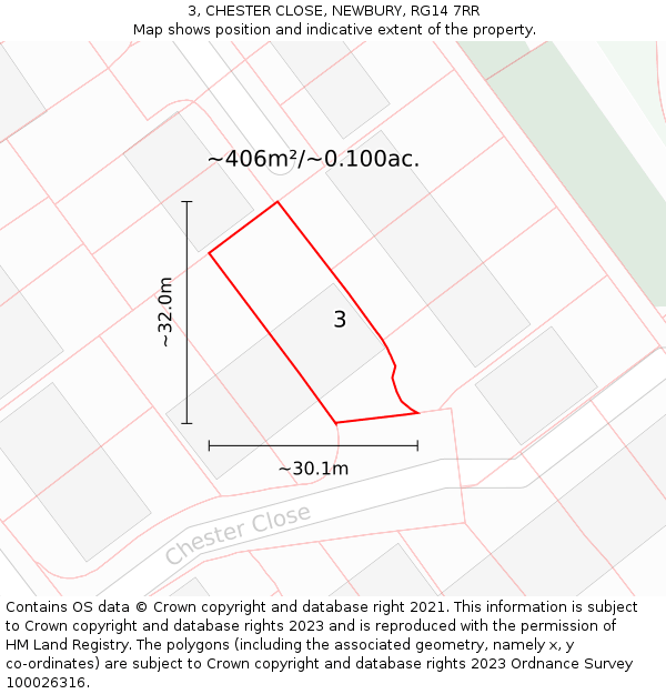 3, CHESTER CLOSE, NEWBURY, RG14 7RR: Plot and title map