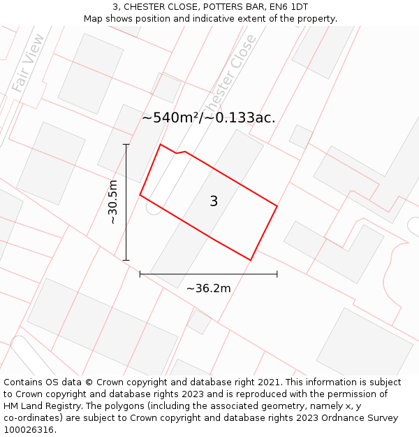 3, CHESTER CLOSE, POTTERS BAR, EN6 1DT: Plot and title map