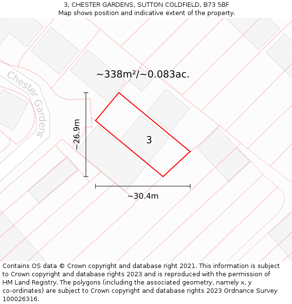 3, CHESTER GARDENS, SUTTON COLDFIELD, B73 5BF: Plot and title map