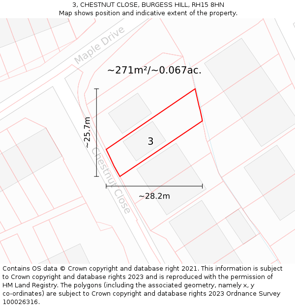 3, CHESTNUT CLOSE, BURGESS HILL, RH15 8HN: Plot and title map