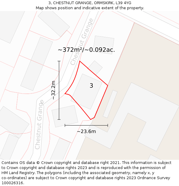 3, CHESTNUT GRANGE, ORMSKIRK, L39 4YG: Plot and title map