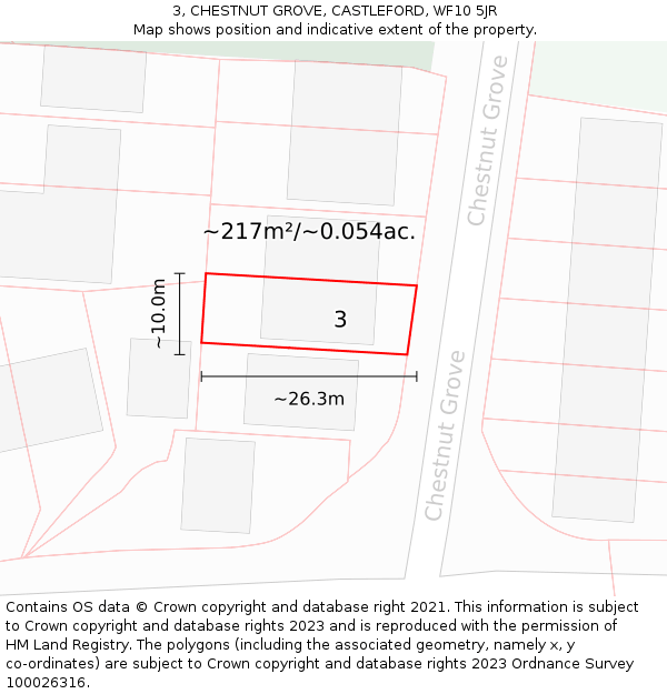 3, CHESTNUT GROVE, CASTLEFORD, WF10 5JR: Plot and title map