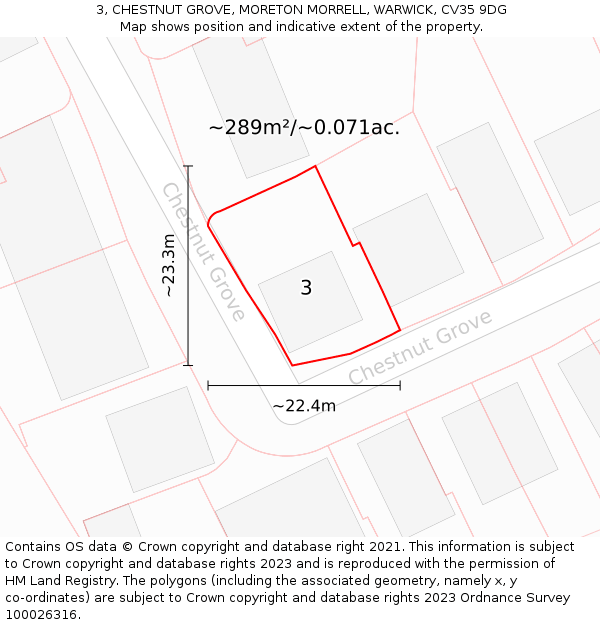 3, CHESTNUT GROVE, MORETON MORRELL, WARWICK, CV35 9DG: Plot and title map