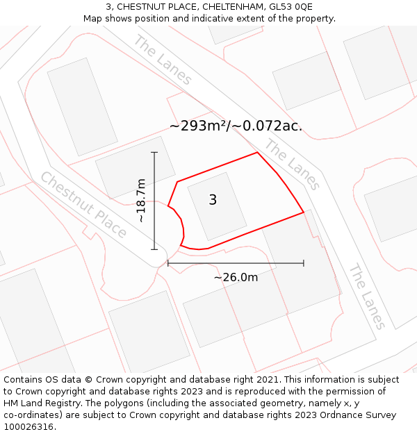3, CHESTNUT PLACE, CHELTENHAM, GL53 0QE: Plot and title map