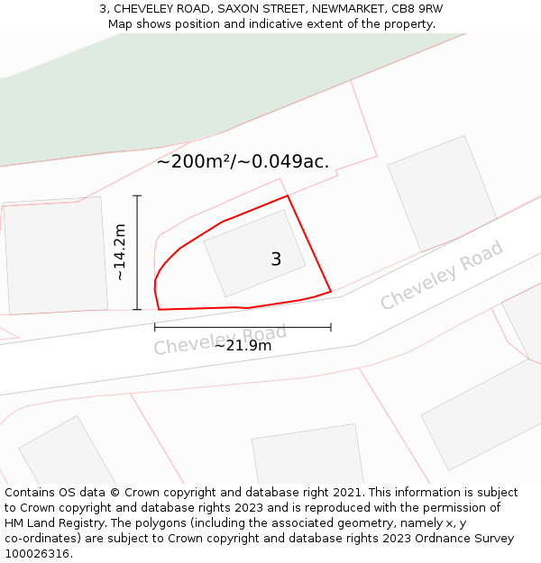 3, CHEVELEY ROAD, SAXON STREET, NEWMARKET, CB8 9RW: Plot and title map