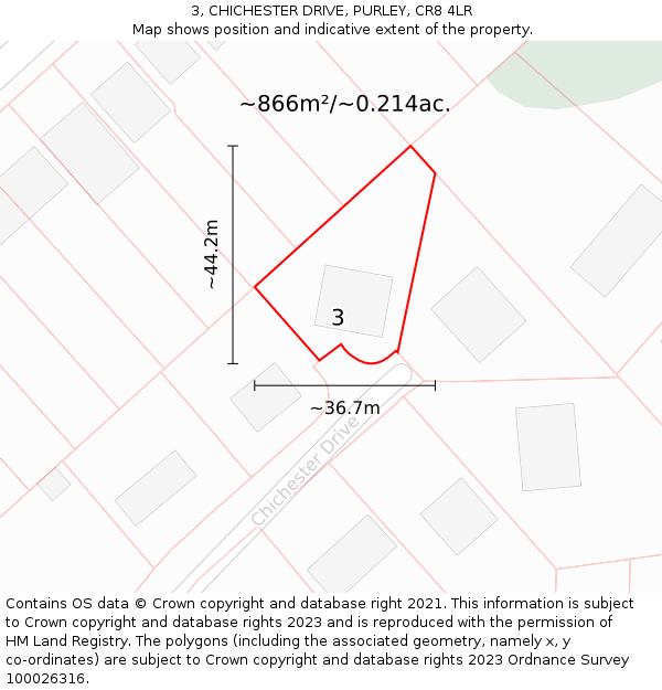 3, CHICHESTER DRIVE, PURLEY, CR8 4LR: Plot and title map