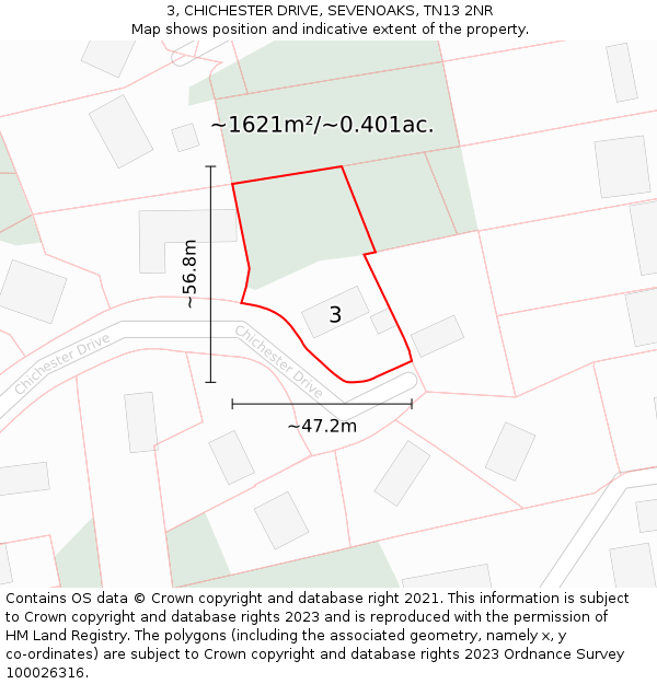 3, CHICHESTER DRIVE, SEVENOAKS, TN13 2NR: Plot and title map