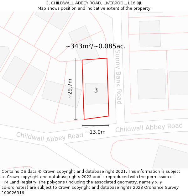 3, CHILDWALL ABBEY ROAD, LIVERPOOL, L16 0JL: Plot and title map