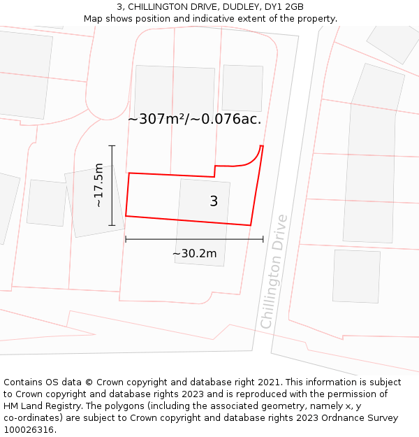 3, CHILLINGTON DRIVE, DUDLEY, DY1 2GB: Plot and title map