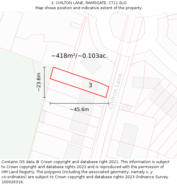 3, CHILTON LANE, RAMSGATE, CT11 0LG: Plot and title map