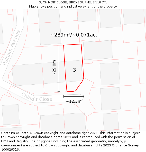 3, CHINDIT CLOSE, BROXBOURNE, EN10 7TL: Plot and title map