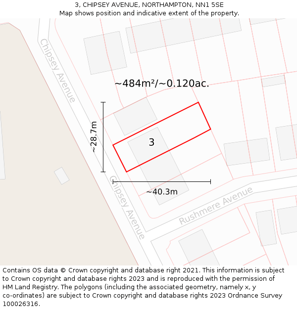3, CHIPSEY AVENUE, NORTHAMPTON, NN1 5SE: Plot and title map