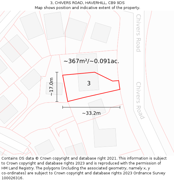 3, CHIVERS ROAD, HAVERHILL, CB9 9DS: Plot and title map