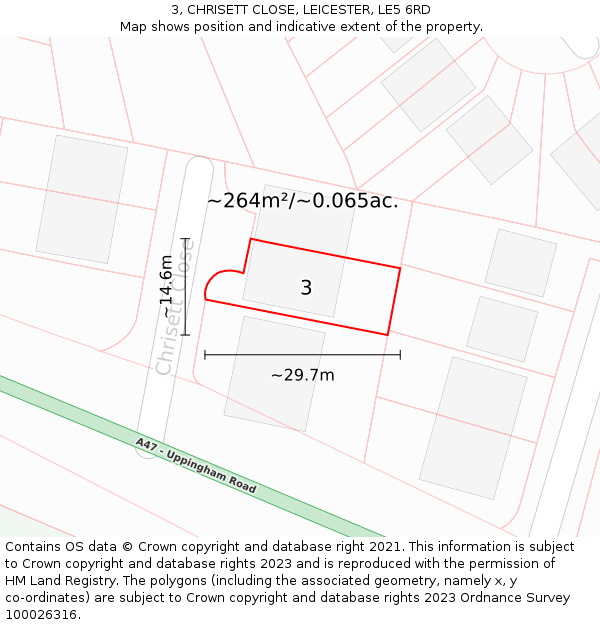 3, CHRISETT CLOSE, LEICESTER, LE5 6RD: Plot and title map